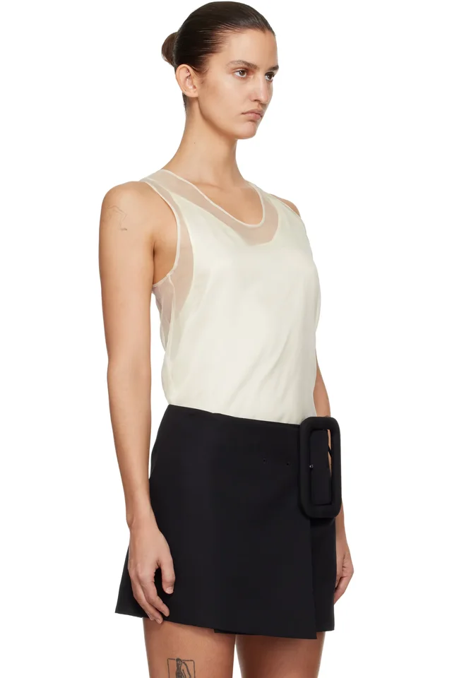 AMI Paris Off-White Sheer Silk Tank Top, photo 2 of 5 from SSENSE