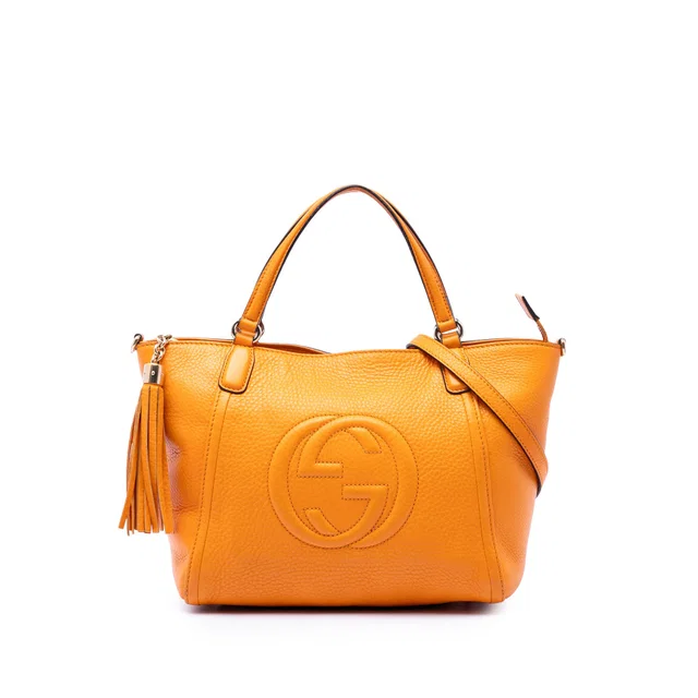Yellow Gucci Small Calfskin Soho Cellarius Satchel in Yellow Calfskin from Designer Revival
