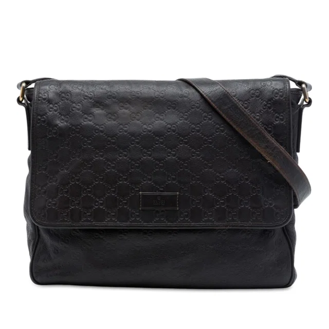 Black Gucci Guccissima Messenger Bag in Black Leather from Designer Revival