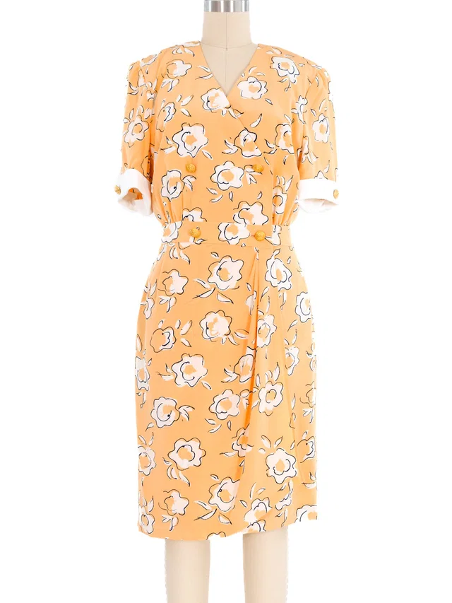 Escada Silk Creamsicle Floral Dress in Silk from Arcade Vintage