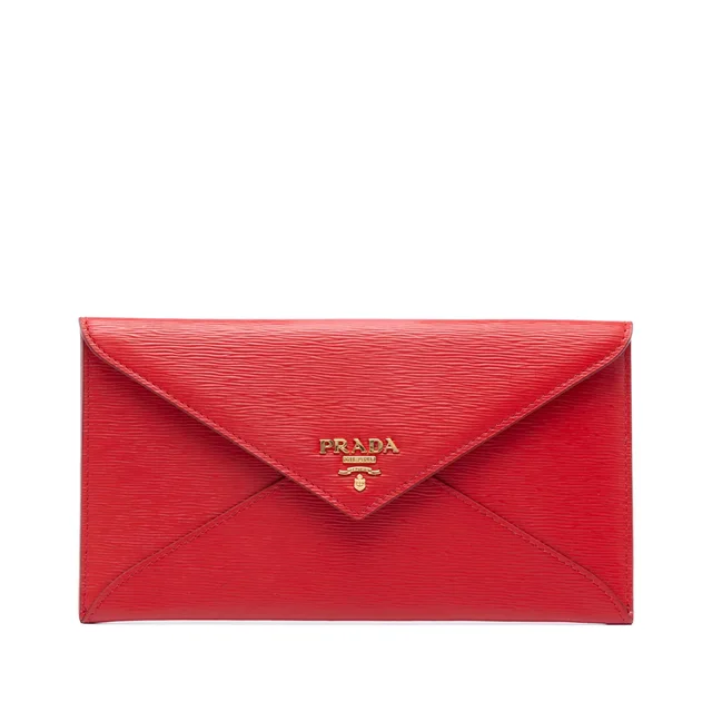 Red Prada Vitello Move Envelope Clutch in Red Leather from Designer Revival