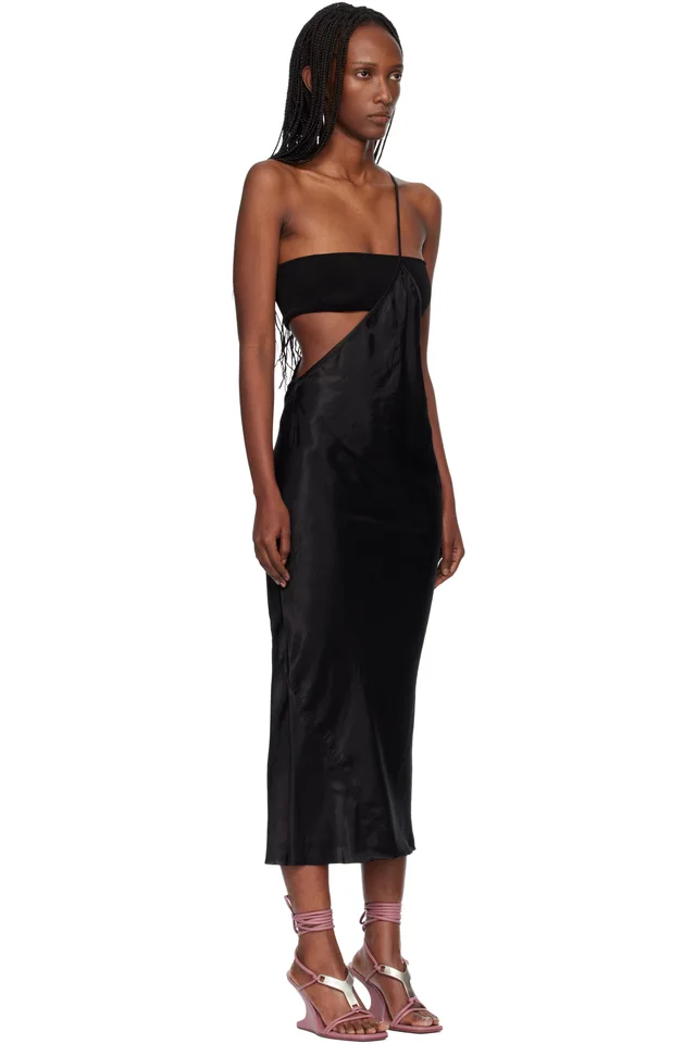 Rick Owens Black Temple Bias Strap Midi Dress, photo 2 of 4 from SSENSE