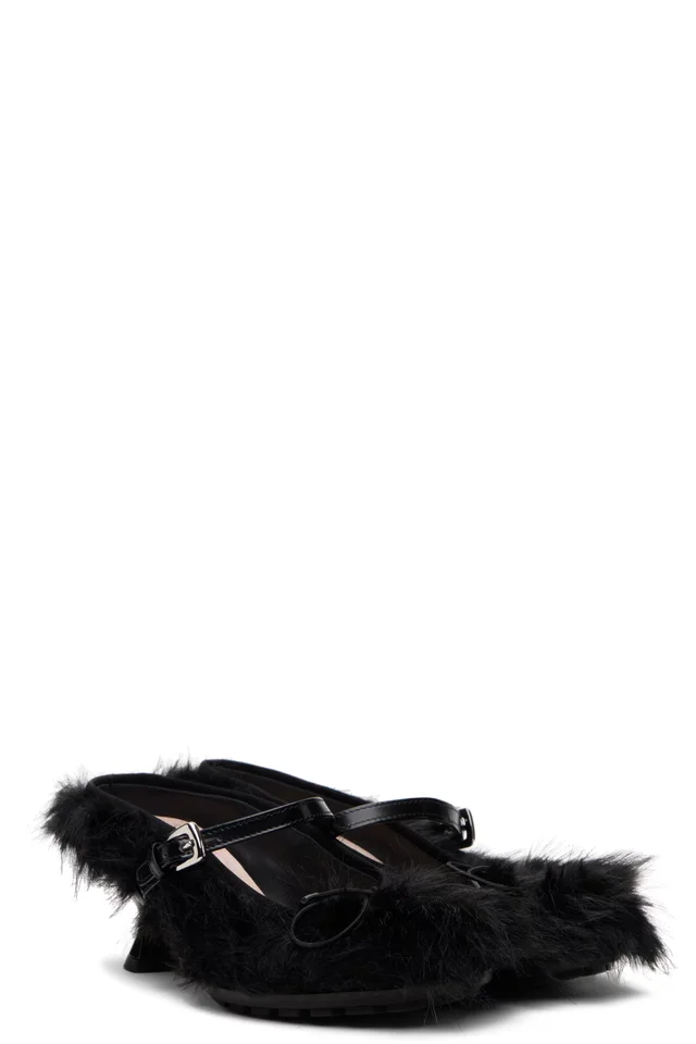 Simone Rocha Black Faux Fur Grip Mule Heels, photo 4 of 4 from SSENSE