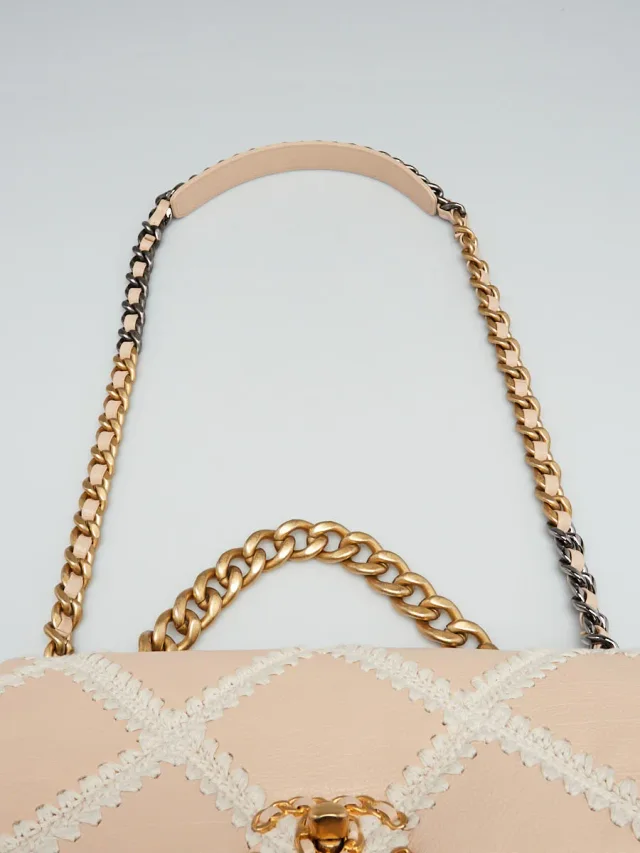 Beige Calfskin Leather Crochet Tweed Small Chanel 19 Bag in Beige Calfskin from Yoogis, photo 7 of 10