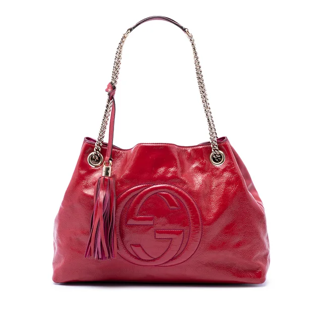 Red Gucci Medium Patent Soho Chain Tote in Red Patent leather from Designer Revival