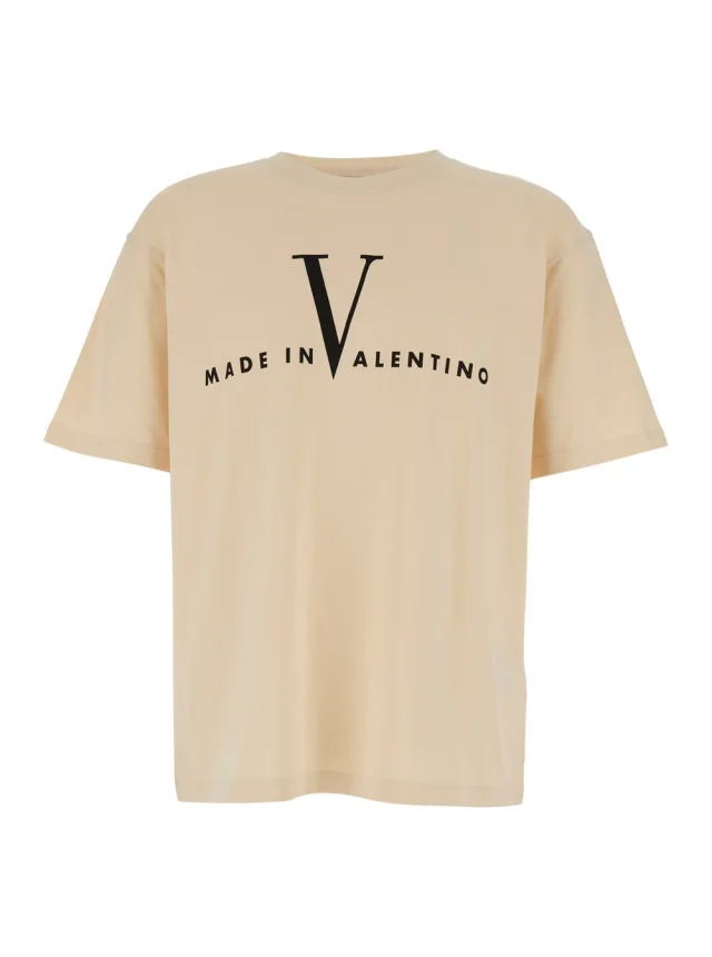 Valentino T-Shirt Beige with Logo Print on the Front in Cotton for Men in Beige 100% Cotton from Gaudenzi Boutique, photo 1 of 1