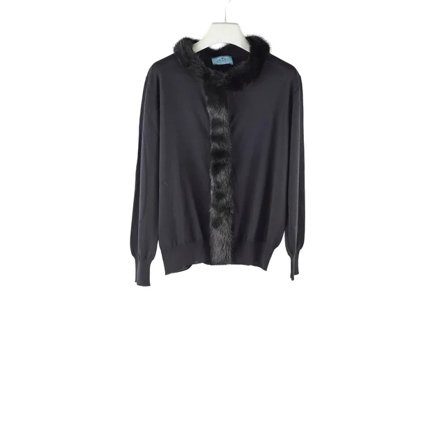 Prada Mink Black Cardigan Size 44 in Black Silk from The Purse Affair