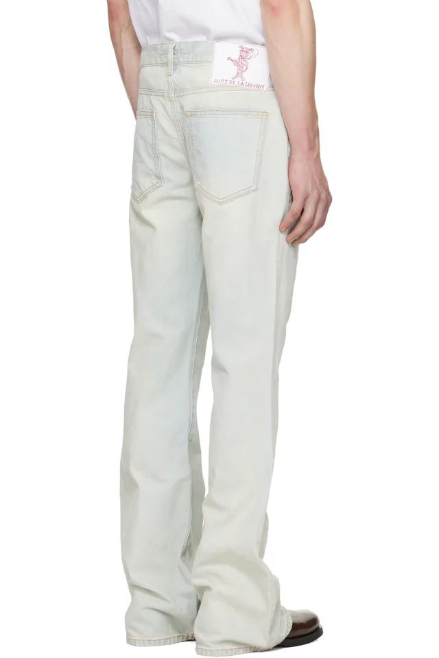 COÛT DE LA LIBERTÉ Blue Jimmy Crispy Rigid Denim Flare Jeans, photo 3 of 4 from SSENSE