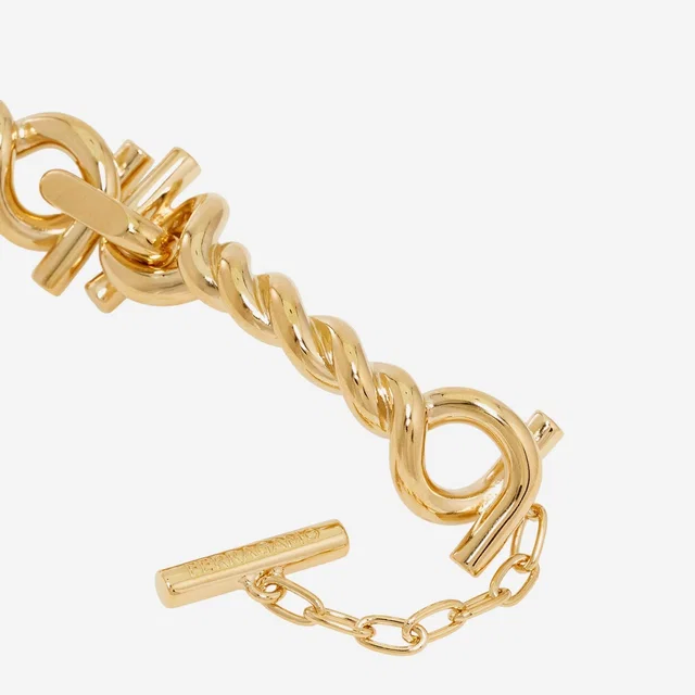 Ferragamo Torchon Hook Gold-Tone Brass Necklace — Gold Necklaces in Gold from HEWI