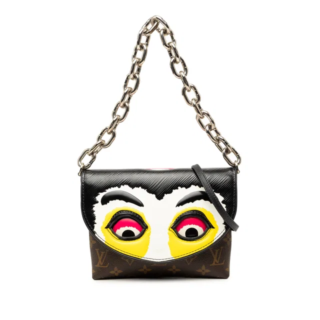 Black Louis Vuitton Monogram and Epi Printed Kabuki Masks Pochette Satchel in Black Coated canvas from Designer Revival