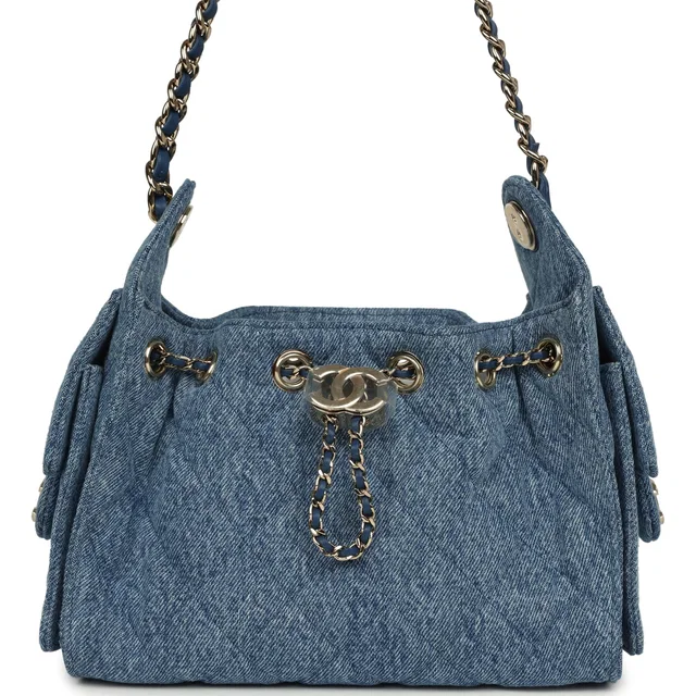 Chanel Mini 25 Hobo Bag Blue Washed Denim Light Gold Hardware in Blue Denim from Madison Avenue Couture