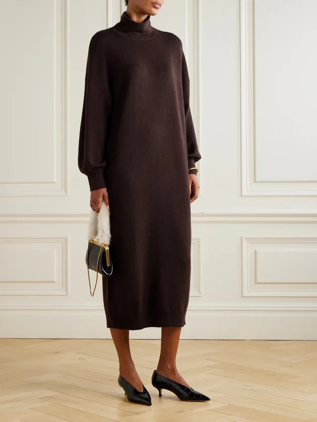 ALLUDE Wool and cashmere-blend turtleneck maxi dress in Brown, photo 2 of 2 from NET-A-PORTER (Canada)