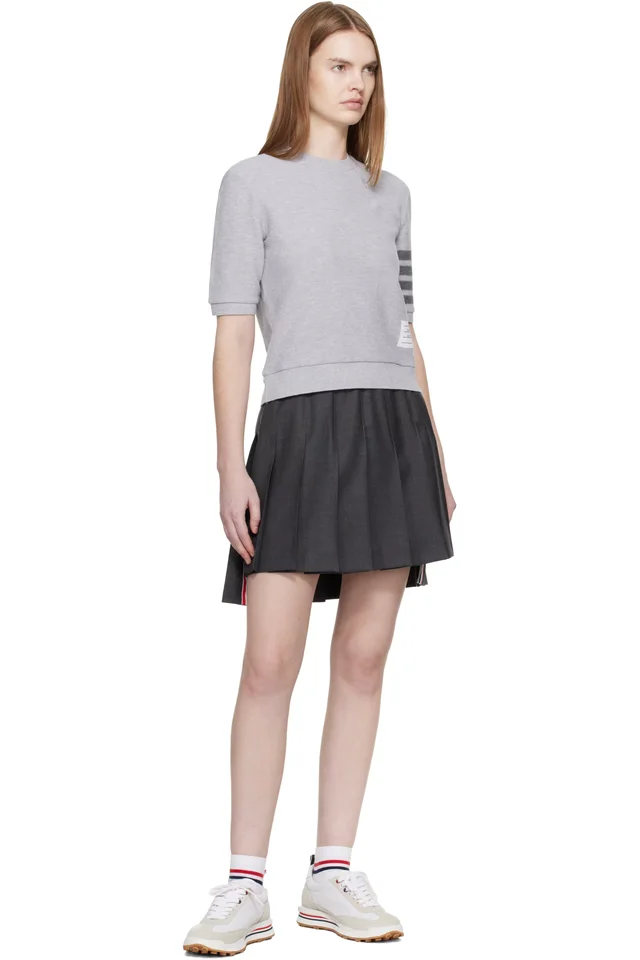 Thom Browne Gray Textured Cotton Pique 4-Bar T-shirt, photo 4 of 4 from SSENSE
