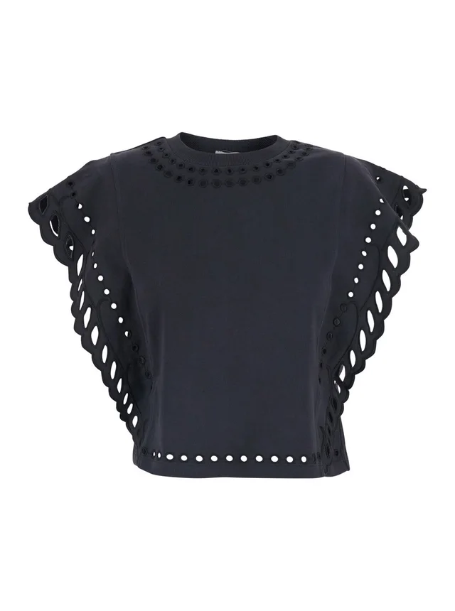 MARANT ETOILE Black T-Shirt 'Odyle-GC' with Round Neck and Short Sleeves in Cotton for Women in Black, photo 2 of 6 from Gaudenzi Boutique