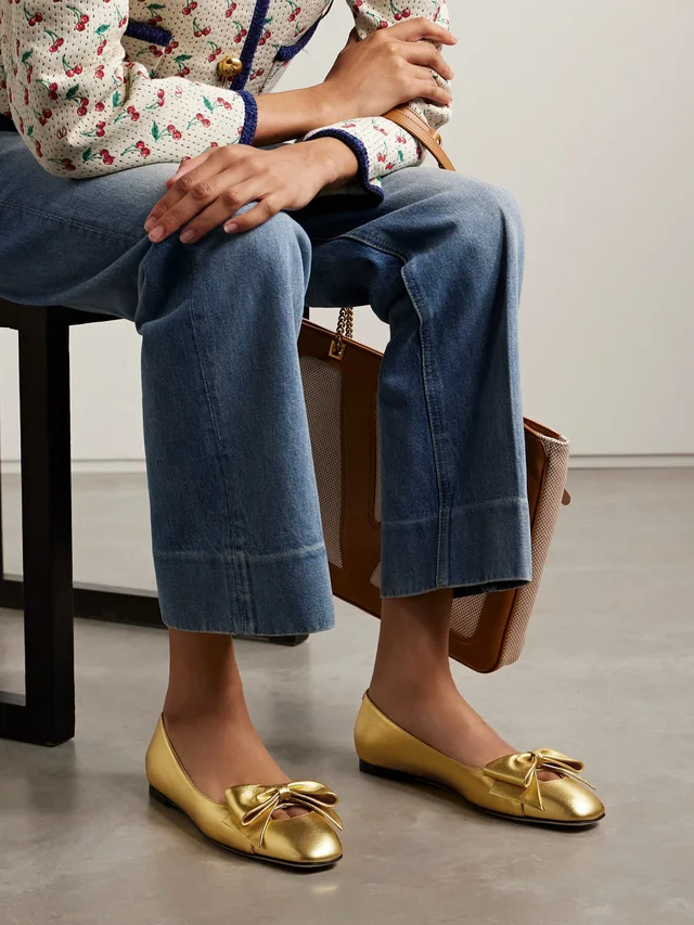 VALENTINO GARAVANI Bowow metallic leather ballet flats in Metallic, photo 2 of 2 from NET-A-PORTER (Canada)