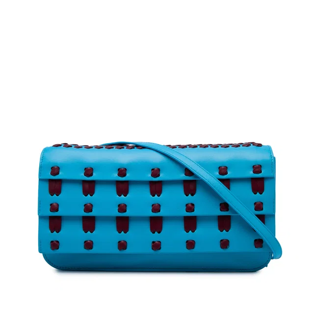 Blue Bottega Veneta Lambskin Whipstitch Flap Crossbody in Blue Lambskin from Designer Revival