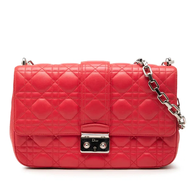 Orange Dior Medium Lambskin Cannage Miss Dior Flap Shoulder Bag in Orange Lambskin from Designer Revival