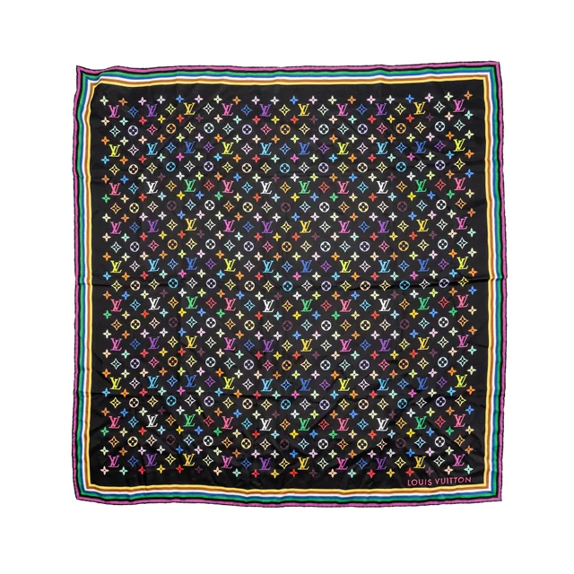 Louis Vuitton X Takashi Murakami 90cm silk monogram black multicolor square scarf in Black Silk from EMIER