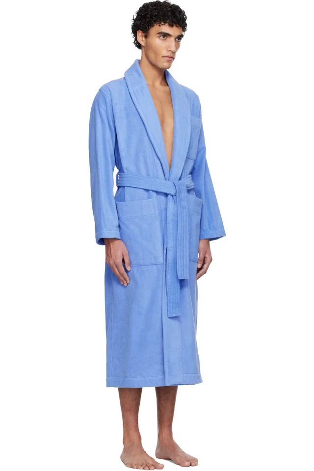 Tekla Blue Terry Classic Bathrobe, photo 2 of 4 from SSENSE