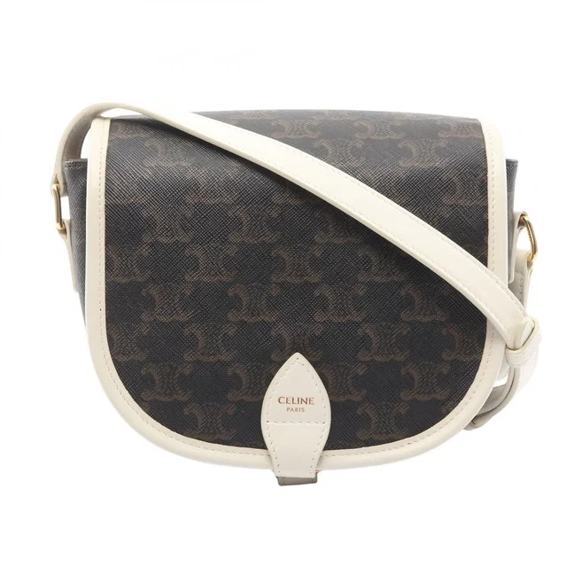 Celine Shoulder Bag Folco Triomphe Black White Canvas in Black Canvas from The Reluxe