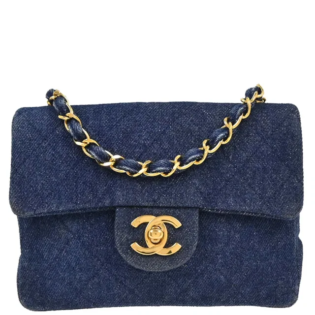 Chanel 1989-1991 Indigo Denim Mini Classic Square Flap Shoulder Bag in Denim from AMORE Vintage Tokyo