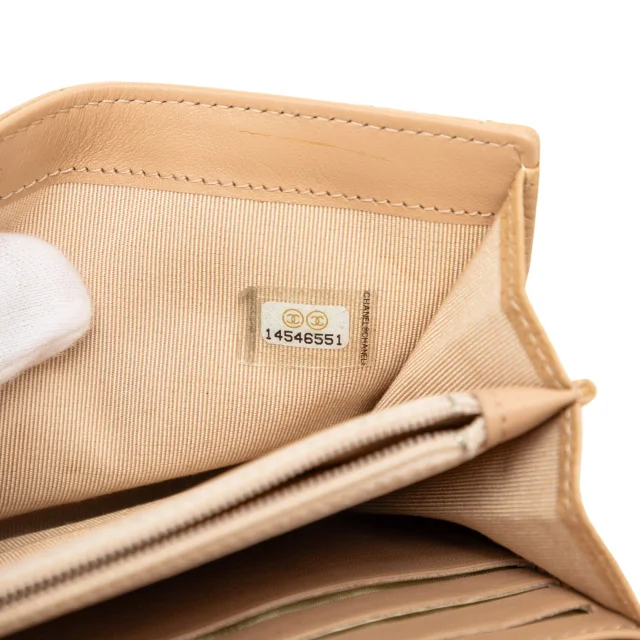 Chanel CC Quilted Caviar Gusset Flap Long Wallet in Beige Caviar leather from Designer Revival, photo 7 of 10