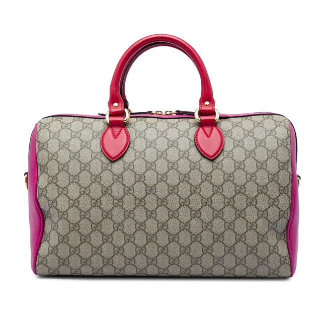 Beige Gucci Medium GG Supreme Satchel in Beige Coated canvas from Designer Revival