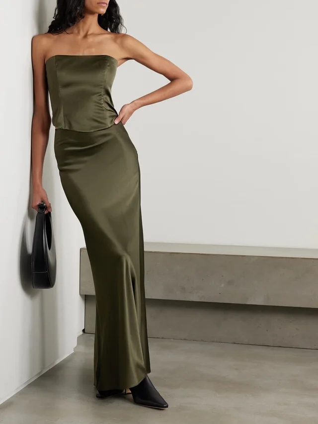 STAUD Brunswick strapless silk-blend satin top in Green, photo 2 of 2 from NET-A-PORTER (Canada)