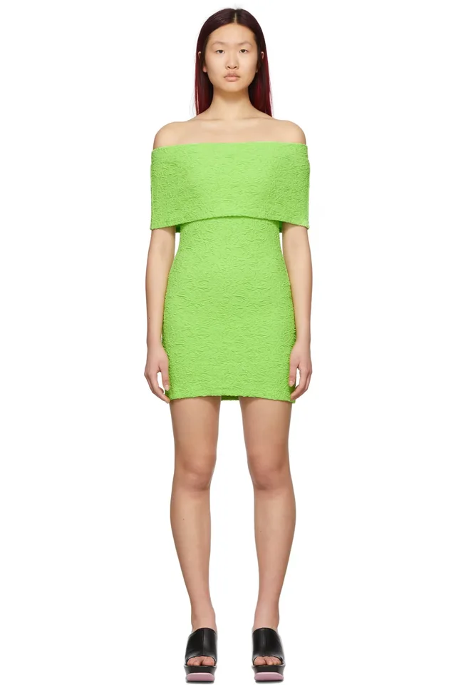 MSGM Green Crinkle Embossed Strapless Dress, image 1 of 1 from SSENSE