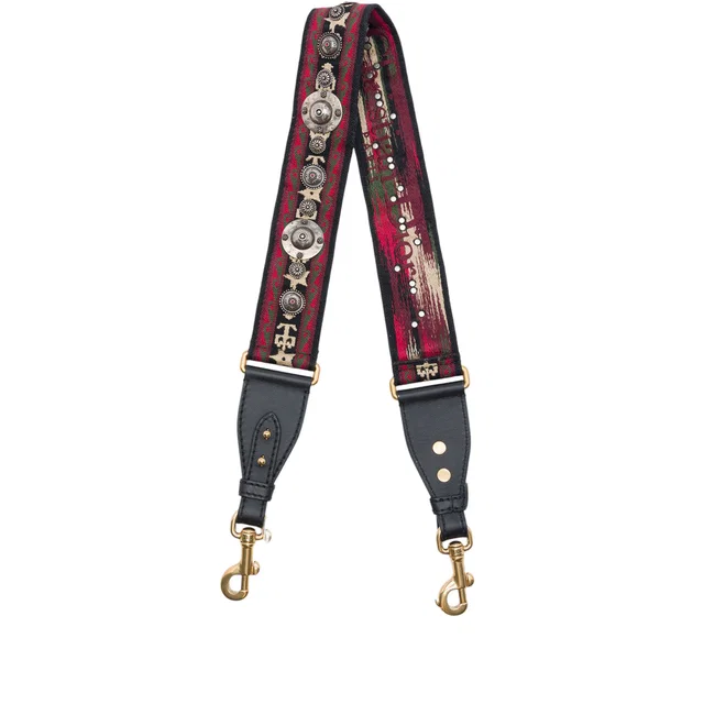 Red Dior Studded Embroidered Canvas Bag Strap in Red Canvas from Designer Revival