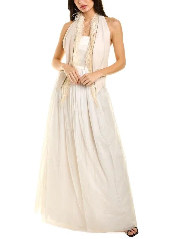 Brunello Cucinelli Leather Vest Satin Bodice Silk-Blend Gown, image 1 of 1 from Gilt
