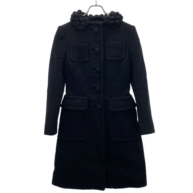 Prada Color Block Long Coat Black 38 in Black Wool from The Reluxe