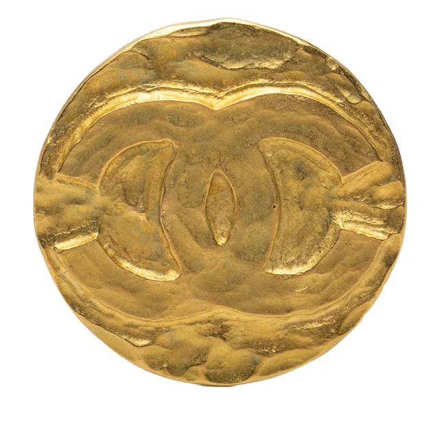 Gold Chanel CC Gold Plated Round Brooch in Gold from Designer Revival