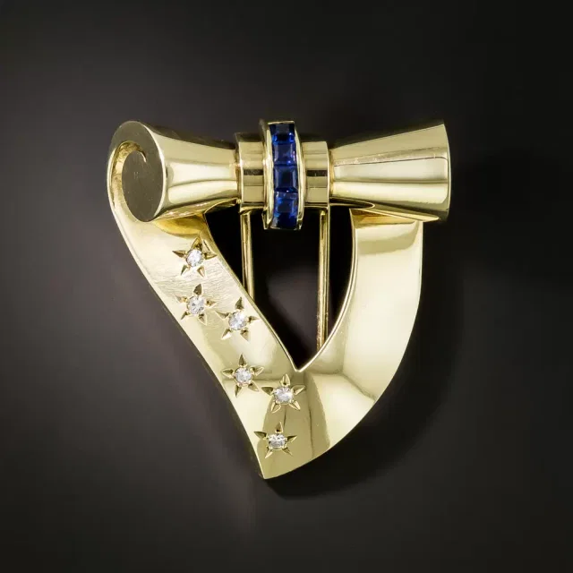 Cartier Retro Sapphire and Diamond Heart Brooch from Lang Antiques