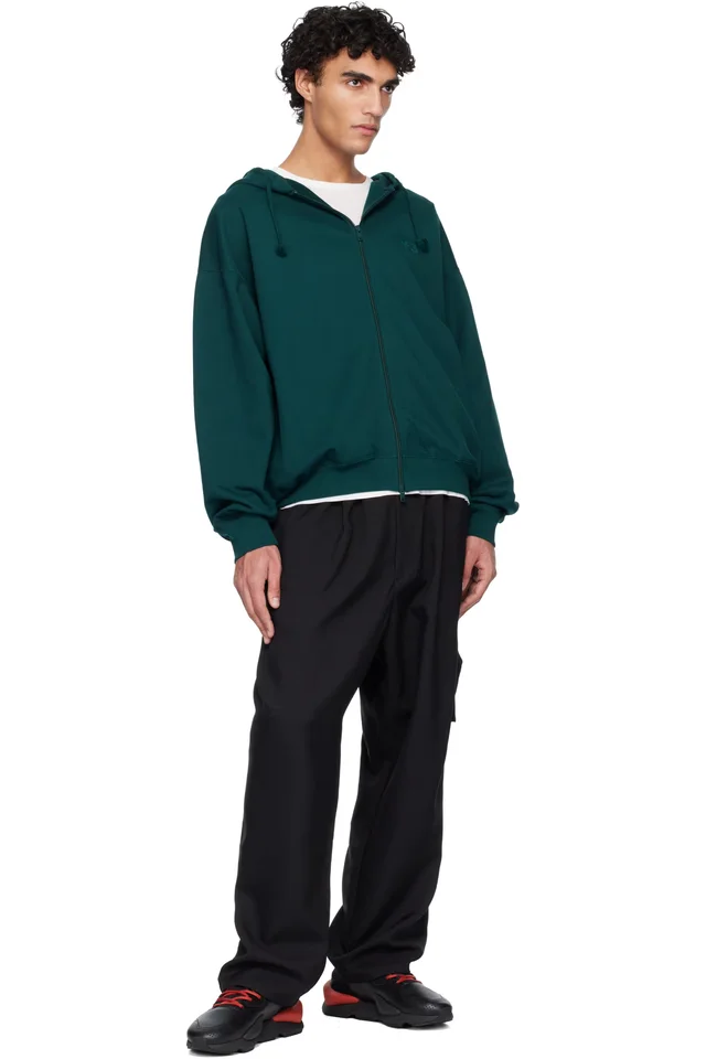 Y-3 Green FL Zip Hoodie, photo 4 of 4 from SSENSE