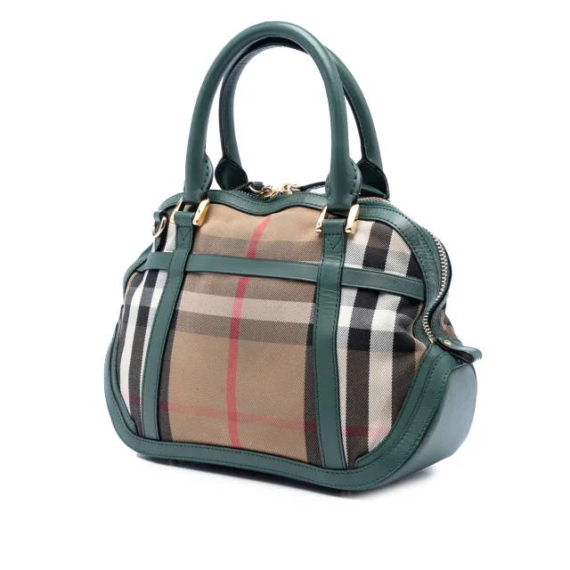 Beige Burberry Small Leather Trimmed House Check Canvas Bridle Orchard Satchel in Beige Canvas from Designer Revival, photo 2 of 7