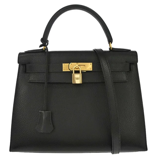 Hermès Black Ardennes Kelly 28 Sellier 2way Shoulder Handbag in Black Leather from AMORE Vintage Tokyo