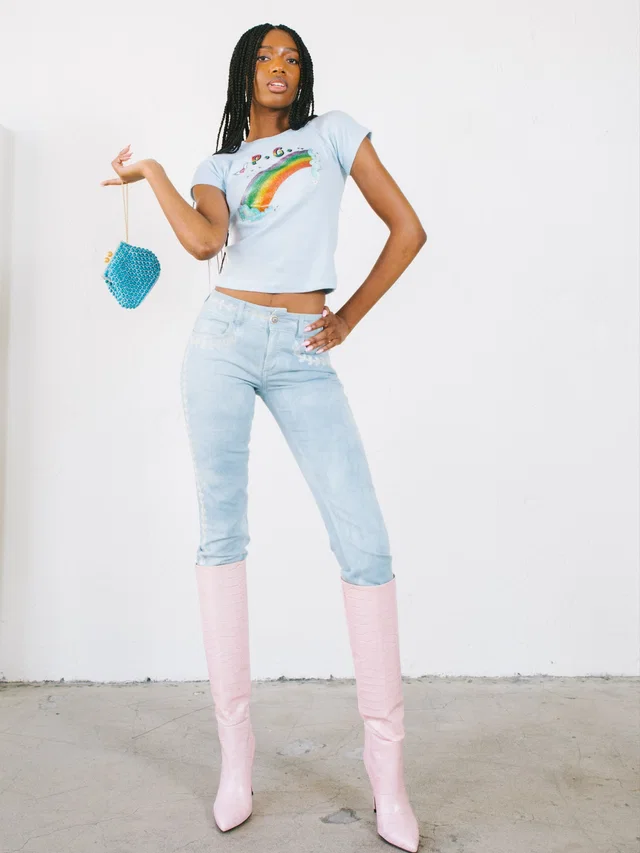 2011 Chanel Embroidered Boot Cut Jeans in Denim from Arcade Vintage
