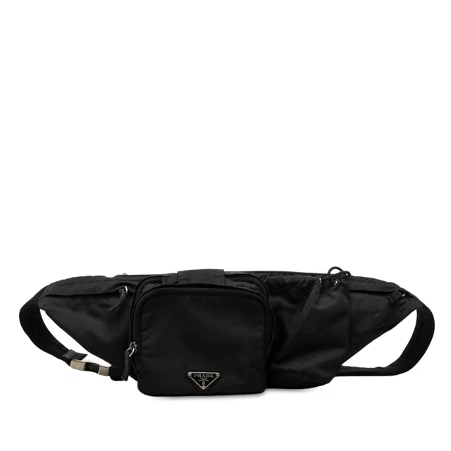 Black Prada Tessuto Multi Pocket Belt Bag in Black Nylon from Designer Revival
