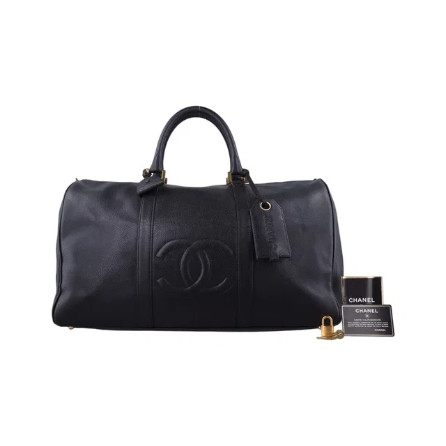 Chanel Big CC Logo Boston Black Caviar Leather Handbag in Black Caviar leather from The Reluxe