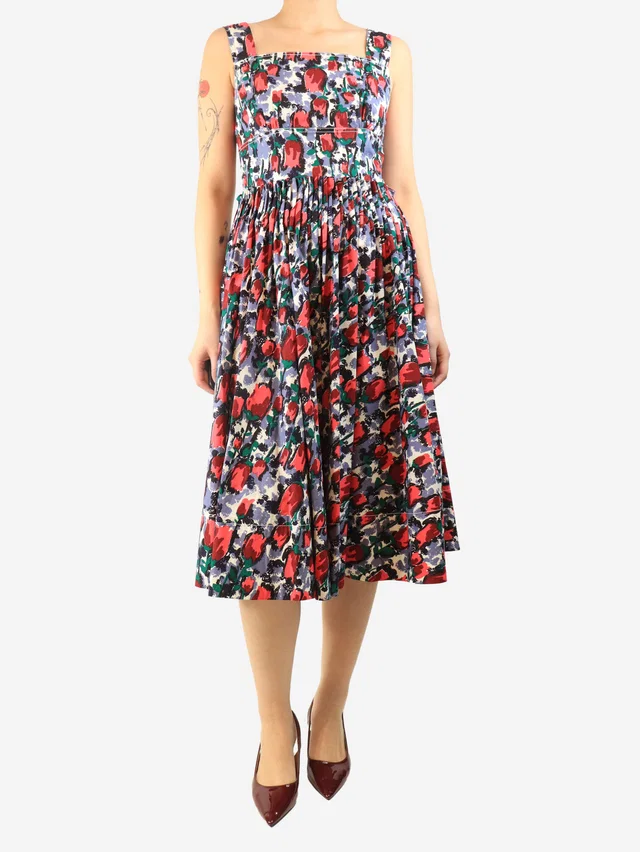 Marni Multicolour abstract tulip midi dress - size UK 8 from Sign of the Times
