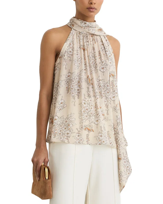 Reiss Josie Floral Print Scarf Neck Top, image 1 of 1 from Gilt