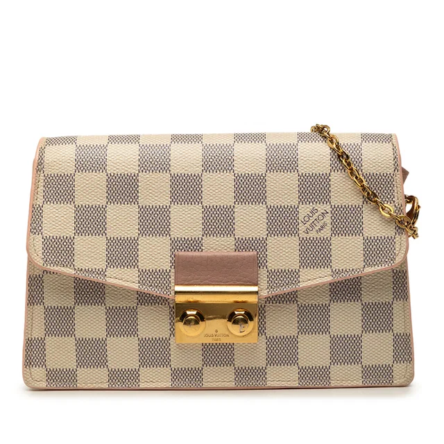 White Louis Vuitton Damier Azur Croisette Wallet on Chain Crossbody Bag in White Canvas from Designer Revival