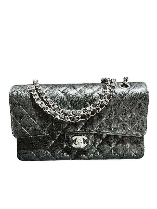 Chanel Classic Flap Black Grained Calf Shoulder Bag in Black from Luxury Promise