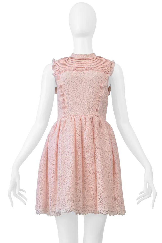 Miu Miu Pink Lace Mini Dress in Pink Nylon from Resurrection Vintage