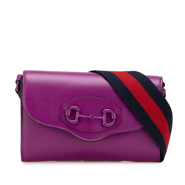 Purple Gucci Mini Leather Horsebit 1955 Web Crossbody in Purple Leather from Designer Revival