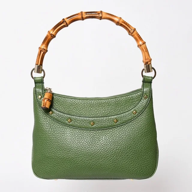 Gucci Bamboo Anita Hobo Handbag Leather Studs Green Gold in Green Leather from The Reluxe