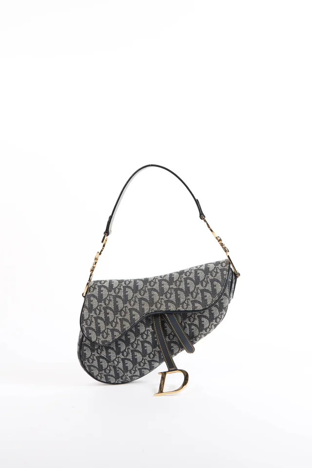 Dior Vintage Navy Monogram Saddle Shoulder Bag from Break Archive