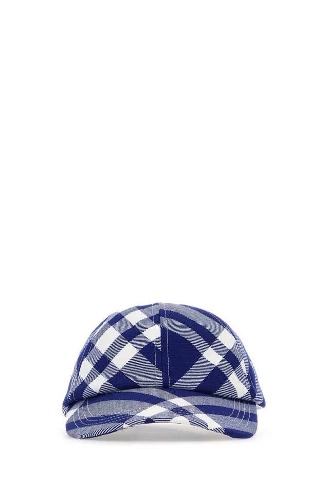 Burberry Hat Checked Wool-Blend Baseball Cap — Navy Exterior: Polyester Wool Caps in Navy Wool from HEWI