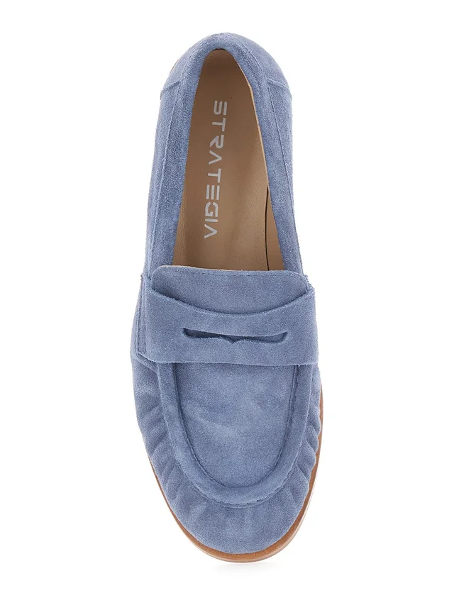 STRATEGIA Blue "Revue" Loafers with Rounded Toe in Leather Women in Blue, photo 8 of 8 from Gaudenzi Boutique